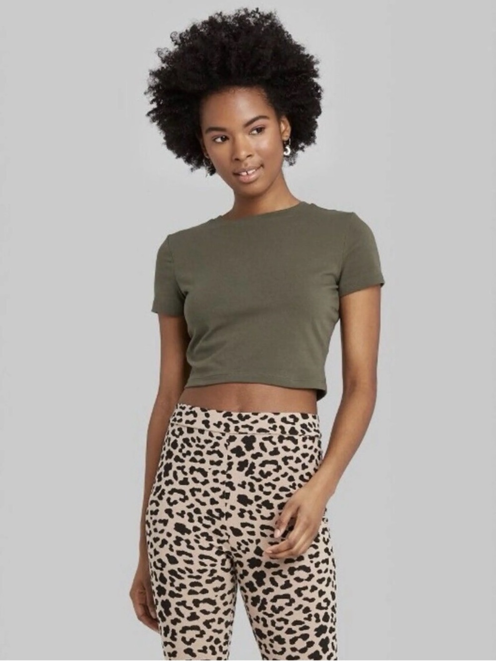 Wild Fable Olive Green Cropped Crewneck Tee